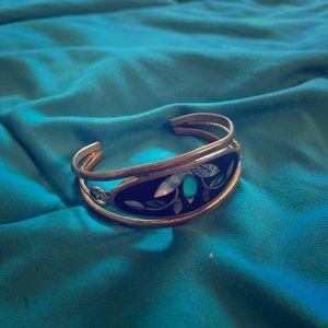 Vintage Silver, Enamel + Mother of Pearl Cuff